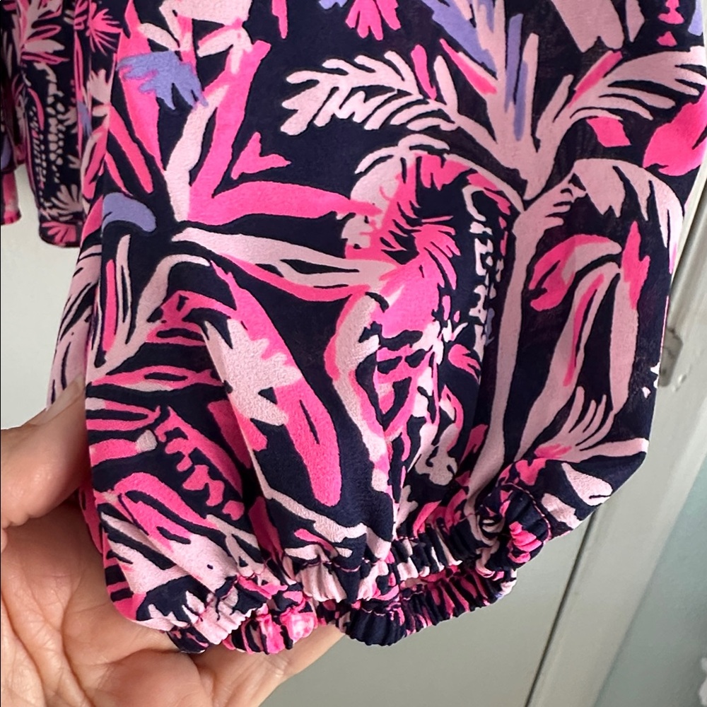 LILLY PULITZER Savanna LS Top Pink Navy Flounce Hem EUC Sz XL - Picture 9 of 14